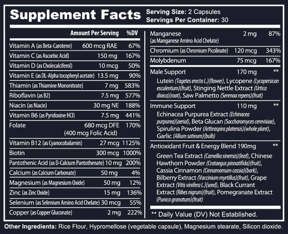Men's Multivitamin Supplement Facts